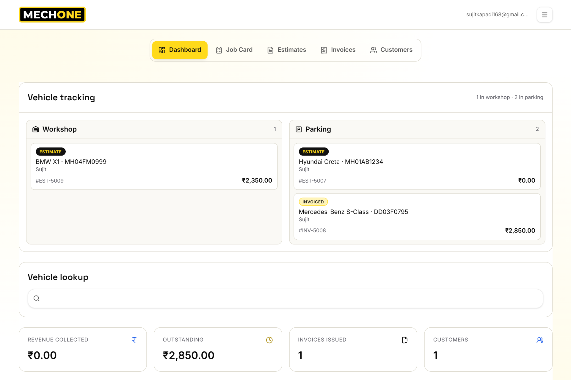 MechOne workshop CRM dashboard preview